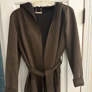 Chocolate Brown Faux-Suede Tahari Belted Coat